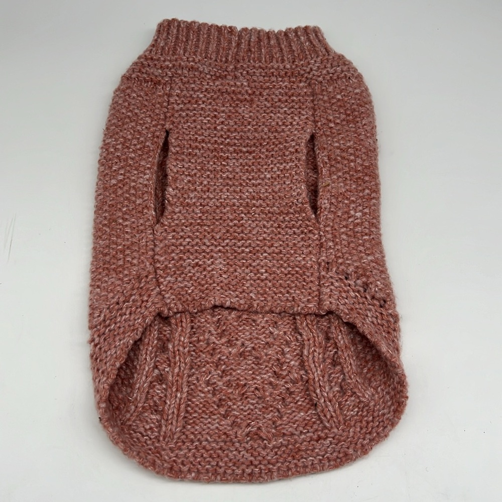 Rachel Zoe Heavy‎ Cable Knit Dog Sweater Marled Burnt Orange Mock Turtleneck M - Picture 2 of 10